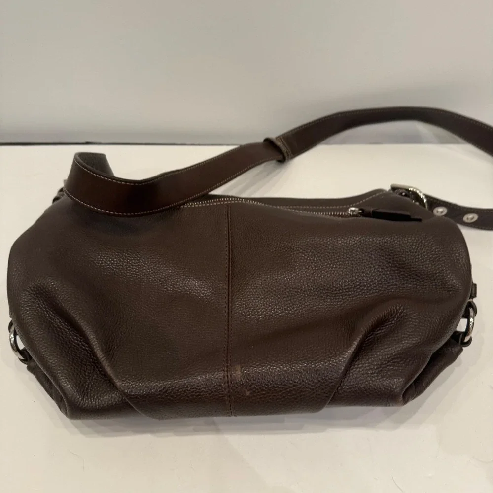 Coach Brown Pebbled Leather Hobo Shoulder Bag with Lilac Lining 10682‎
